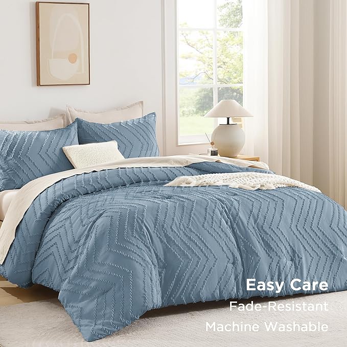 Andency Greyish Blue California King Comforter Set, Boho Cal King Soft Warm - Image 3