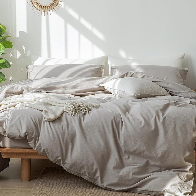 MooMee Bedding Duvet Cover Set 100% Washed Cotton Linen Like Textured - Image 3
