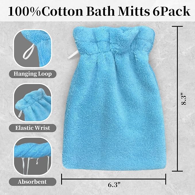 VOOVA & MOVAS Washcloths for Showering 6PC, 8.3x6.3 Inch, 100% Cotton Soft - Image 2
