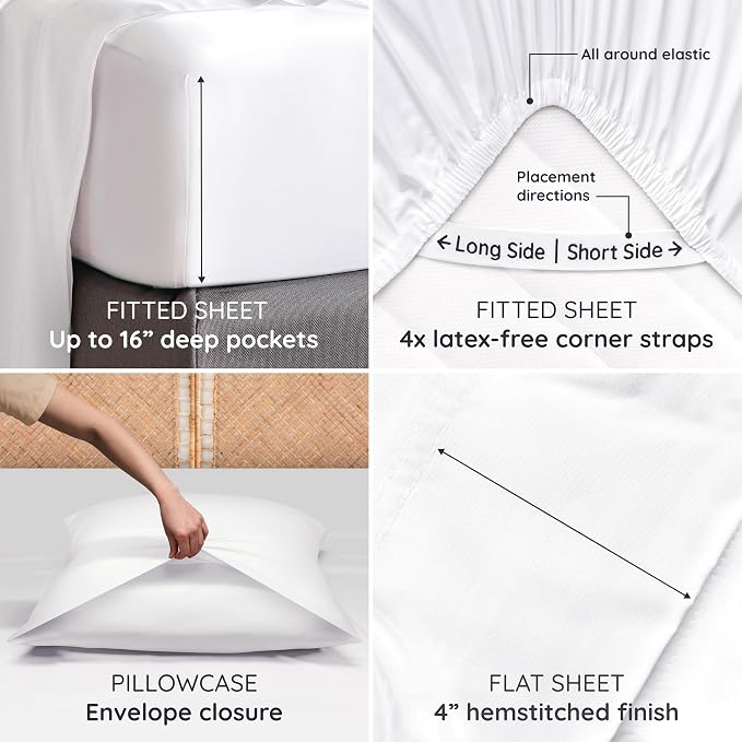 Bambaw 100% Viscose Derived from Bamboo Sheets Queen Size Deep Pocket Set – - Image 5