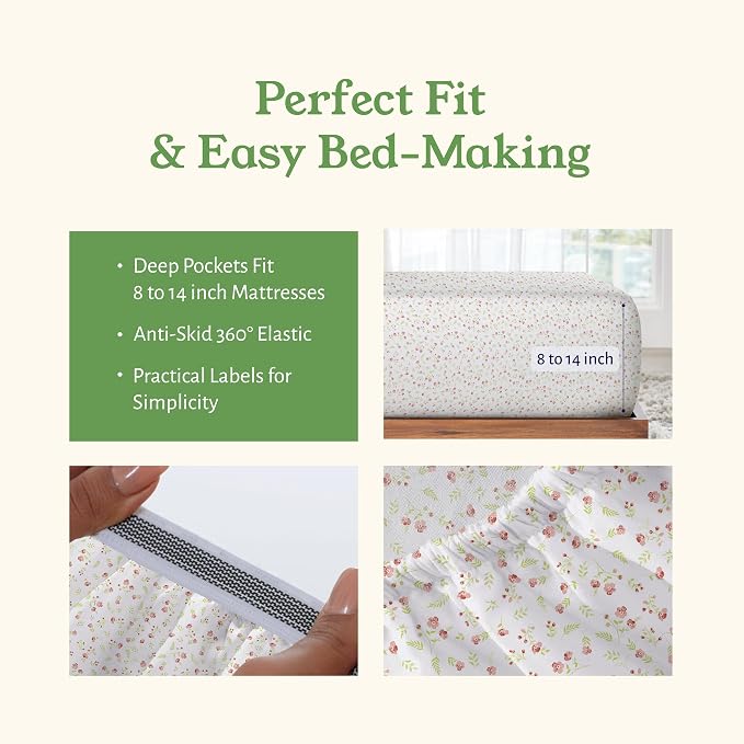California Design Den Twin Floral Sheet Set, 100% Organic Cotton Percale Sheets - Image 6
