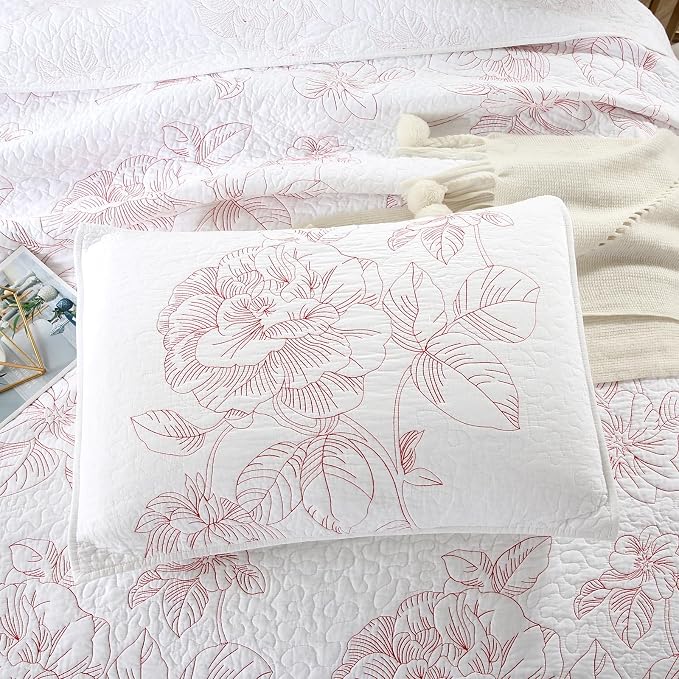 ROOMLIFE Quilt Set King Size 3D Floral Embroidery Pattern 3-Piece Cotton - Image 5