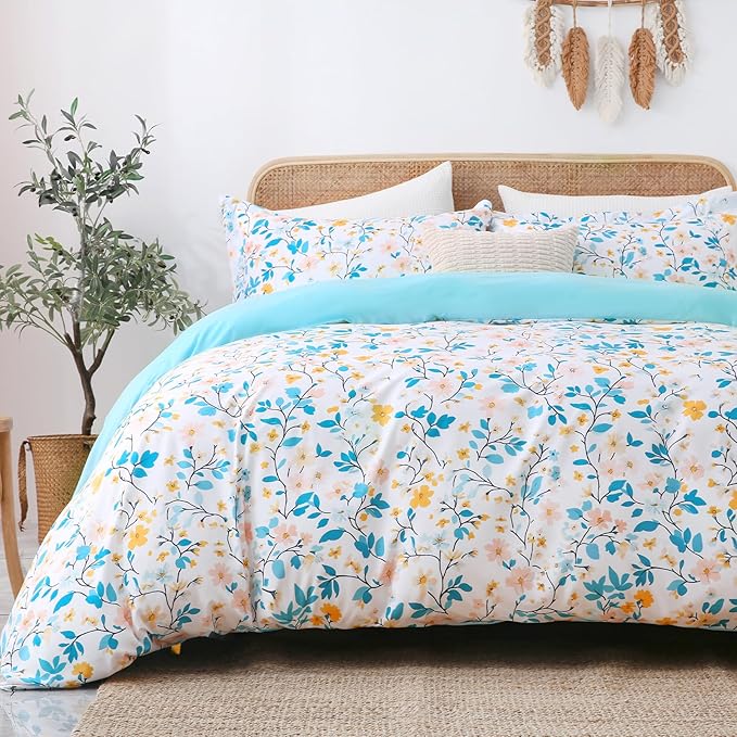 LONAVA Queen Botaincal 3 Pcs Duvet Cover Set, Breathable Soft Microfiber Sky by LONAVA