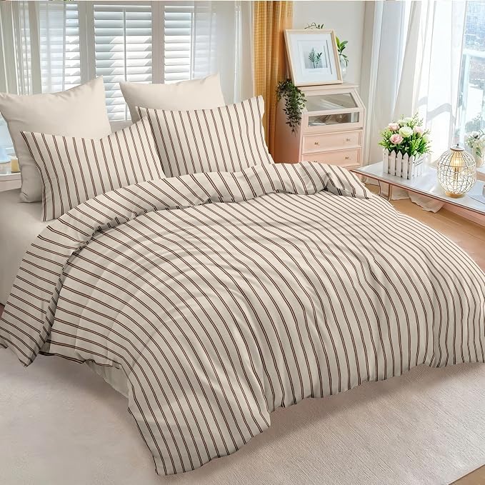 Nayoroom Striped Duvet Cover Queen Size Brown Stripe Duvet Cover Dorm Bedding - Image 2