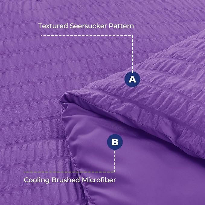 HYMOKEGE Bright Purple King Size Comforter Set Seersucker 7 Pieces, All Season - Image 4