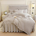 mixinni Tan Gingham Ruffle Duvet Cover Twin XL Size 3 Pieces – 100% Washed by mixinni