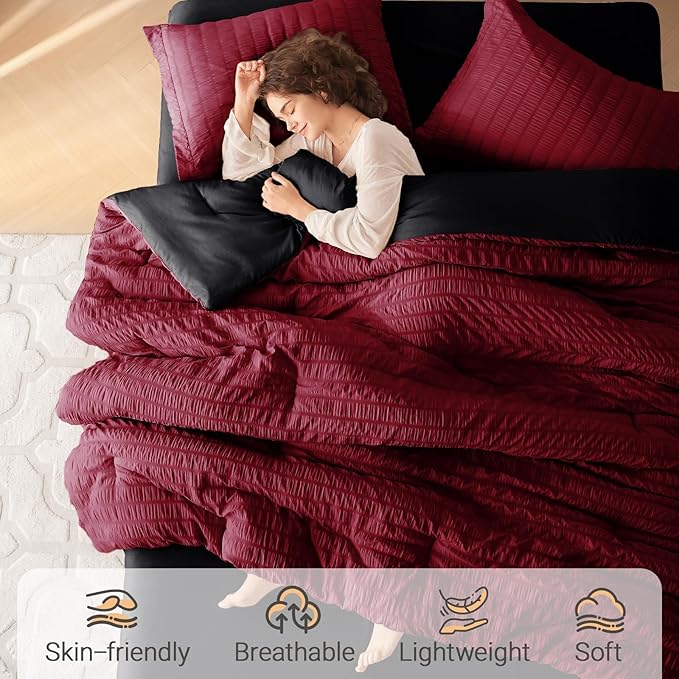 MUXHOMO 5 Pieces Twin XL Comforter Set, Seersucker Bed in a Bag Twin XL Size - Image 2