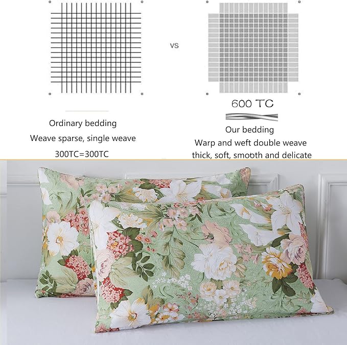 FADFAY Floral Duvet Cover Set Queen 100% Cotton Shabby Vintage Bedding 600 TC - Image 3