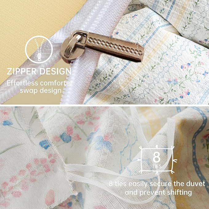 BOLINLIVING Vintage Floral Duvet Cover Twin Size, Kids Girls Blue Striped - Image 4