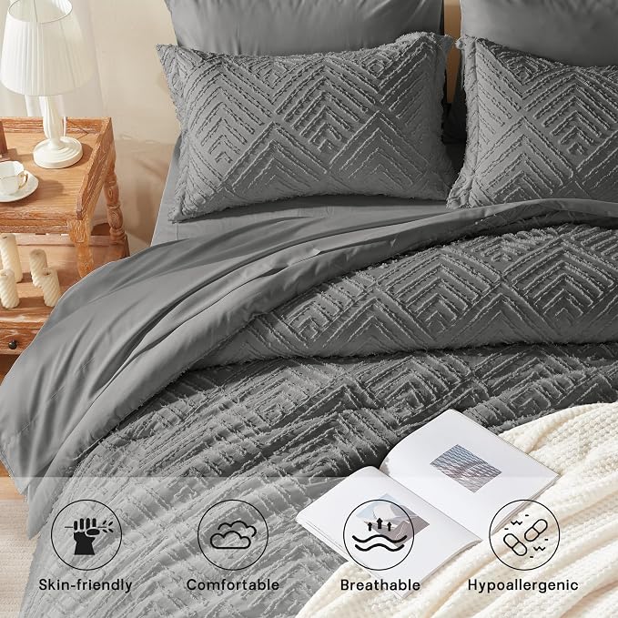Zzlpp Full Comforter Set 7 Pieces, Dark Grey Tufted Bed in a Bag - Image 3