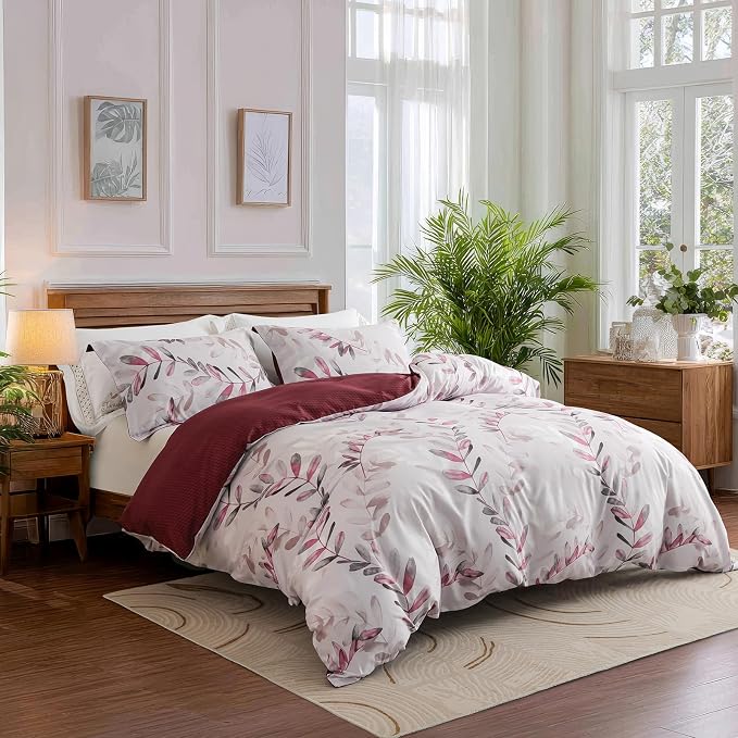 OAITE Duvet Cover Queen Size, Reversible Flower Pink Duvet Cover Set - Image 2