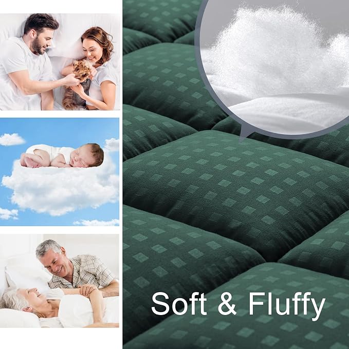 HYLEORY King Mattress Pad Quilted Fitted Mattress Protector Cooling Pillow Top - Image 3