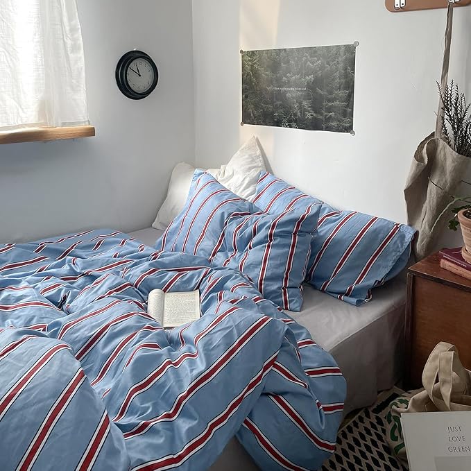 mixinni Vintage Striped Blue Duvet Cover Full by mixinni