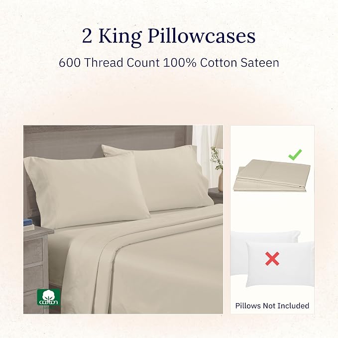 California Design Deinking Size Pillow Cases Set of 2-600 Thread Count Sateen - Image 4