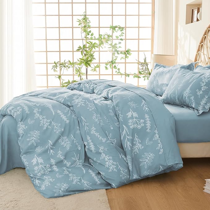 MUXHOMO Duvet Cover Full Size, Reversible Floral Mineral Blue Duvet Cover Set - Image 2