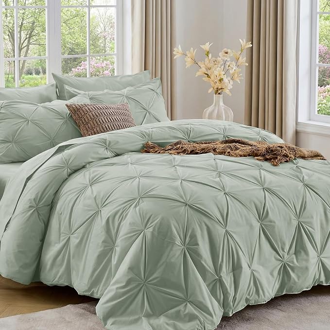Sasttie California King Comforter Set, 7-Piece Bed in a Bag, Pintuck Bedding by SASTTIE