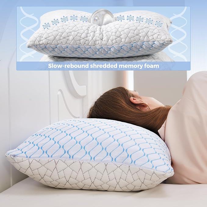 puredown® King Size Pillows Set of 2, Shredded Memory Foam Pillows, Cooling - Image 4