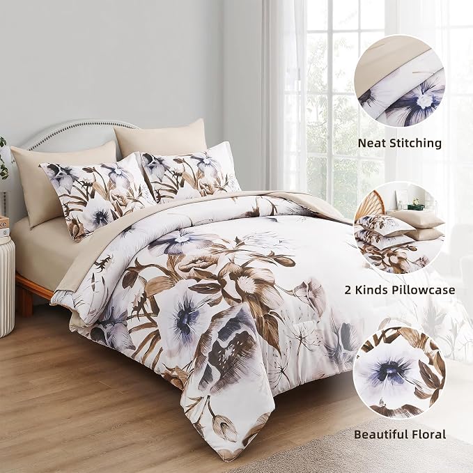 Luxudecor Floral Comforter Set King Size 7 Piece, Elegant Comforter Bedding Set - Image 6