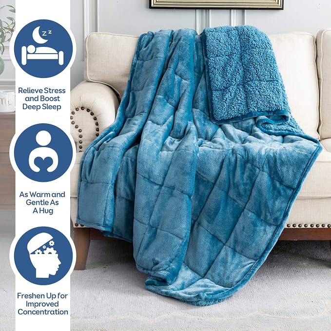 Weighted Blanket 20 lbs for Queen Bed, Flannel Shaggy Sherpa Weighted Blankets - Image 2