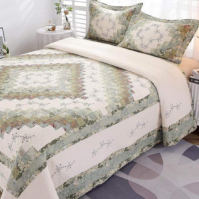ROOMLIFE Quilt Set Floral Leaves 3D Embroidery Pattern 3 PCS 100% Cotton - Image 6
