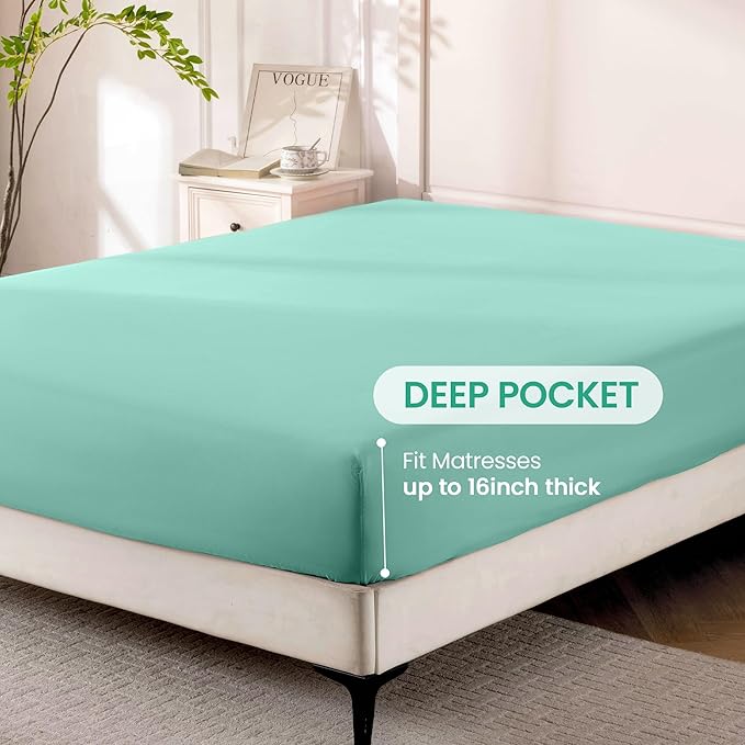 ROSE&RISY Light Green Queen Sheet Set, 4 Pieces Soft Bedding Sheet Set - Image 4