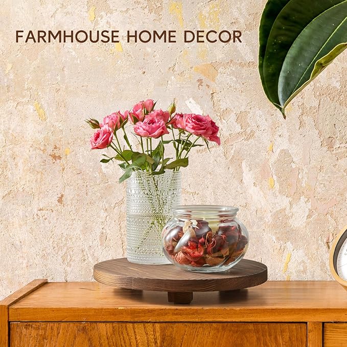 Small Round Decorative Tray Burnt Wood Bathroom Counter Organizer Pedestal - Image 4
