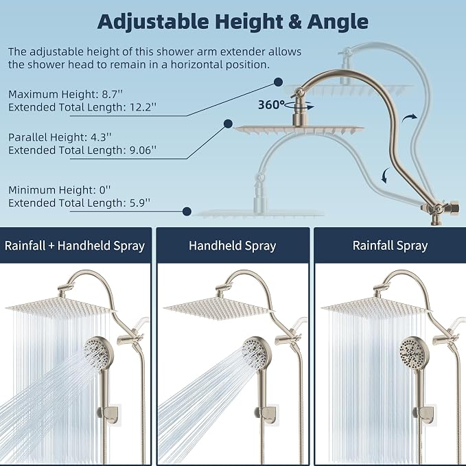 Hibbent 12'' All Metal CUPC Certified Shower Head, High Pressure Rainfall - Image 6