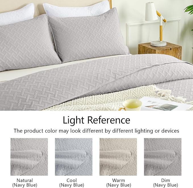 FLYMME Queen Quilt Bedding Set Light Grey Lightweight Bedspreads Full Size - Image 5