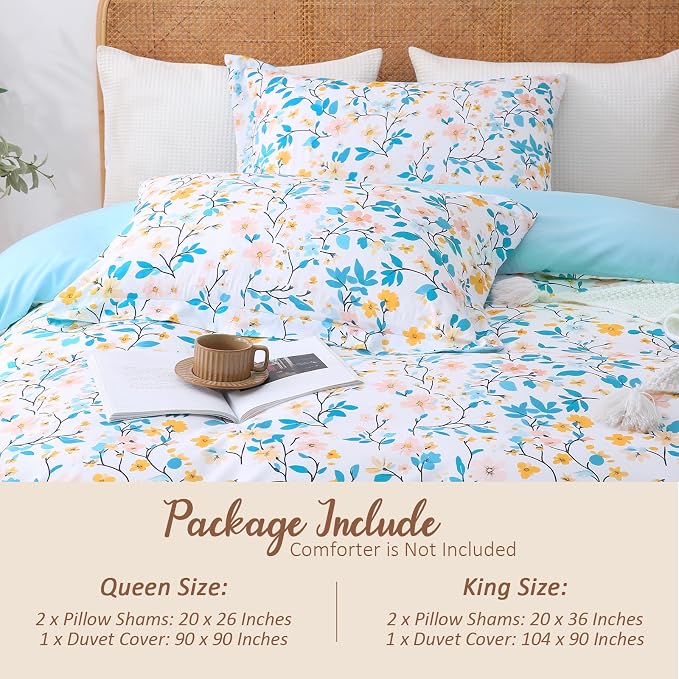 LONAVA Queen Botaincal 3 Pcs Duvet Cover Set, Breathable Soft Microfiber Sky - Image 5