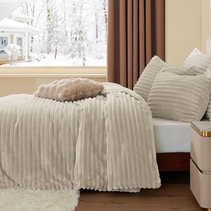 BEDELITE Fleece King Comforter Set -Super Soft & Warm Fluffy Linen Bedding - Image 4
