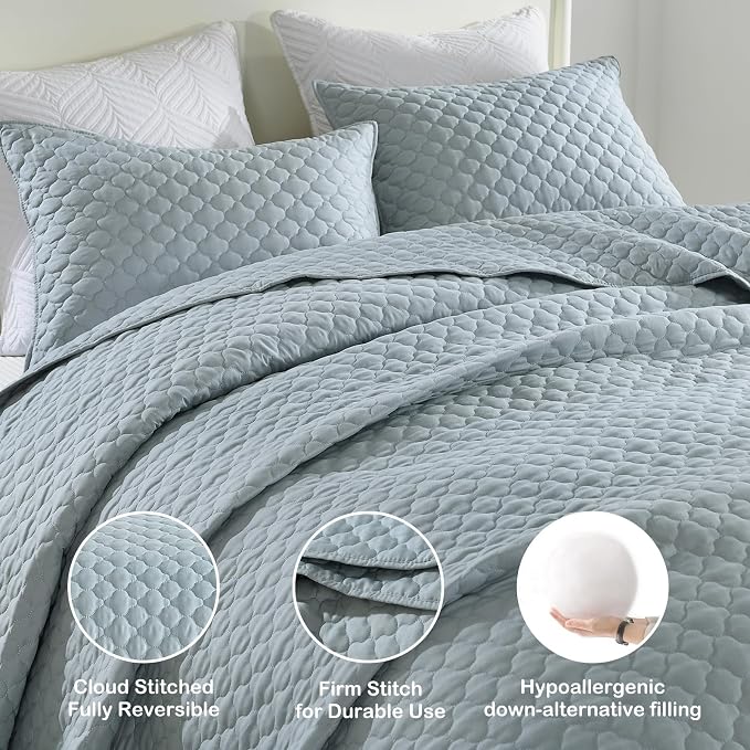 HORIMOTE HOME Quilt Twin Size Chambray Blue, Lightweight Quilt - Image 3
