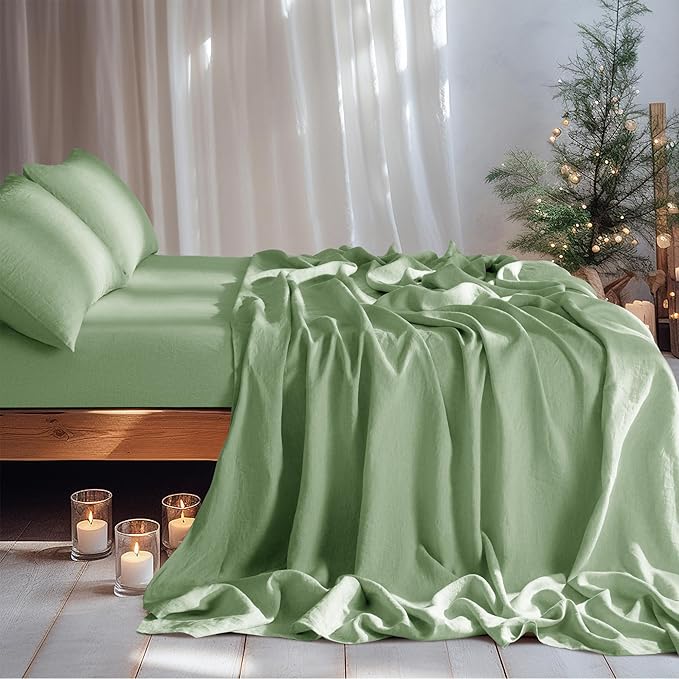 LBRO2M 100% Pure Linen Sheet Set Deep Pocket Up to 16" Bed Sheets Sets - Image 3