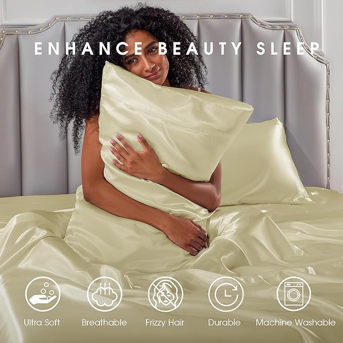 FreshCulture Satin Sheets Queen Size Bed Set- 4 Piece Luxury Soft Silky Queen - Image 7