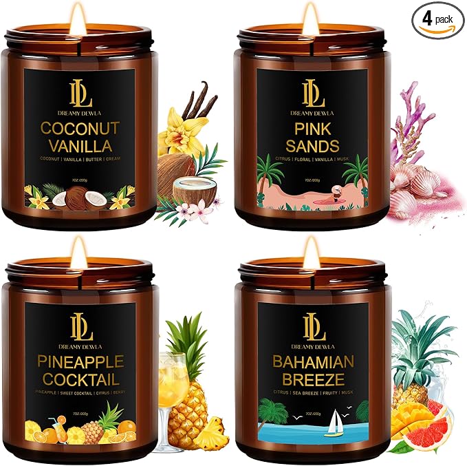 Scented Candles Set, 4 Pack Soy Candles by DLDREAMYDEWLA