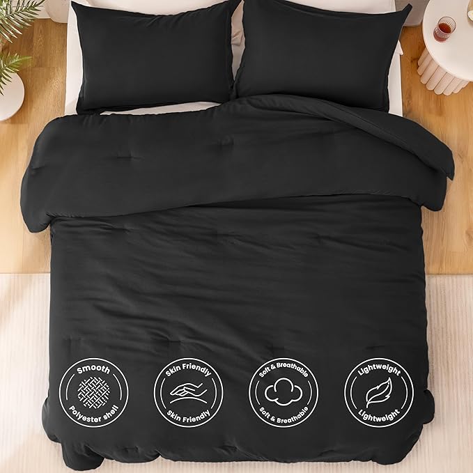 Love's cabin Black Queen Comforter Set, 3-Piece Prewashed Bed Set - Image 3