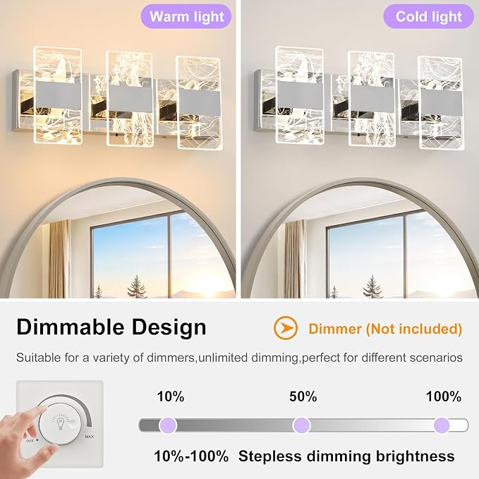 Modern LED Bathroom Light Fixtures Dimmable 3-Light Chrome Vanity Light - Image 4