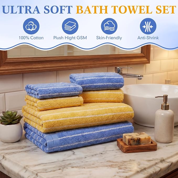 6 Pcs Large Bath Towels Set 28x55 Inch Soft Cotton Towels - Image 3