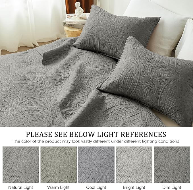 akkialla Dark Grey Twin Quilt Set, Ultrasonic Lightweight Bedspread Coverlet - Image 5