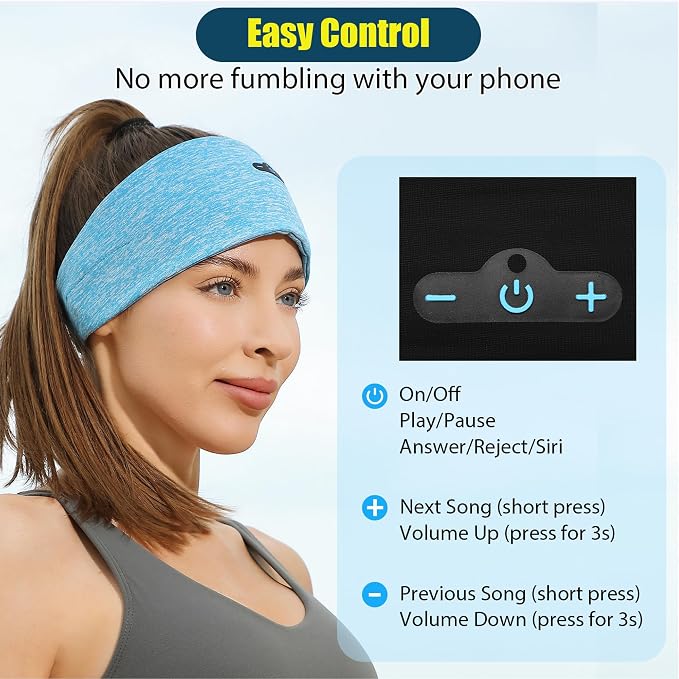 BORAYDA 2-Pack Bluetooth Headband, 18 Hours Play Time, HD Stereo, Built-in - Image 2