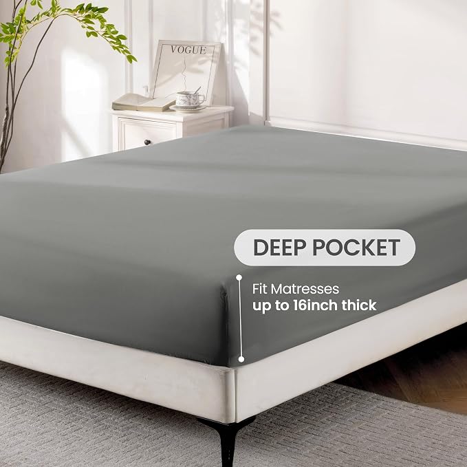 ROSE&RISY Light Grey Queen Sheet Set, 4 Pieces Soft Bedding Queen Sheet Set - Image 4