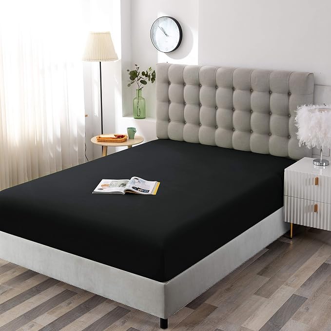 Sfoothome Black Fitted Sheet, 14 Inch Pocket Deep, Microfiber Sheets, King Size - Image 2