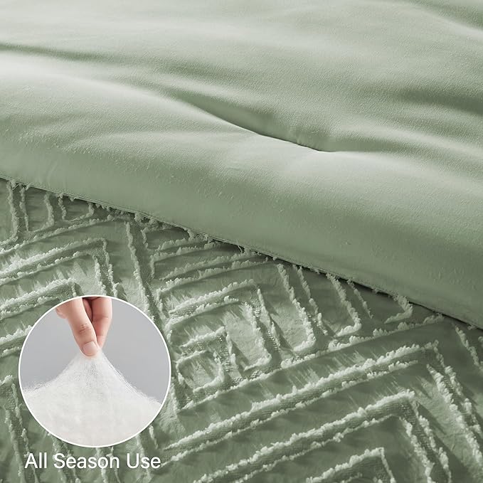 Zzlpp Queen Comforter Set 7 pieces, Sage Green Tufted Bed in a Bag - Image 6