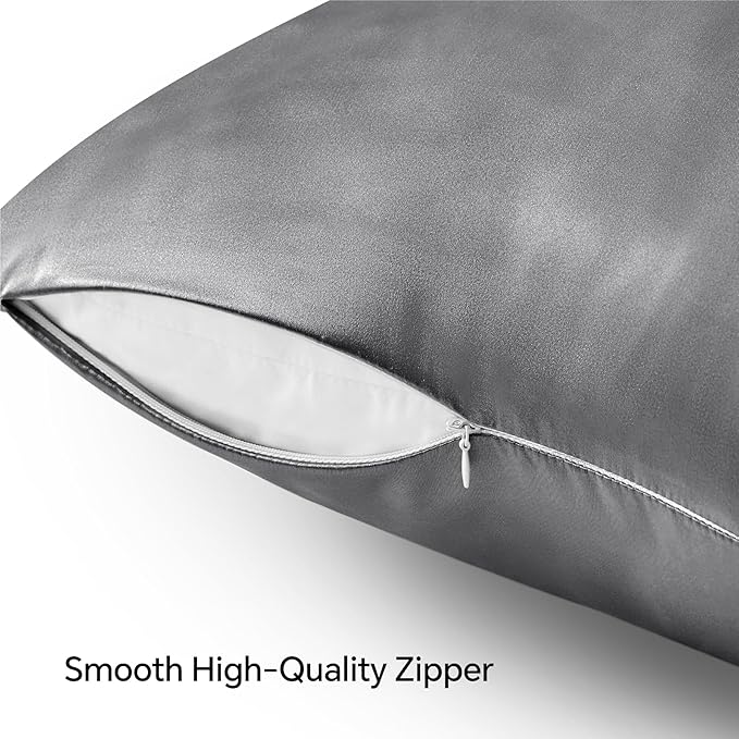 BEDELITE Satin Pillowcase with Zipper 4 Pack, Dark Grey Pillow Cases Queen Size - Image 5