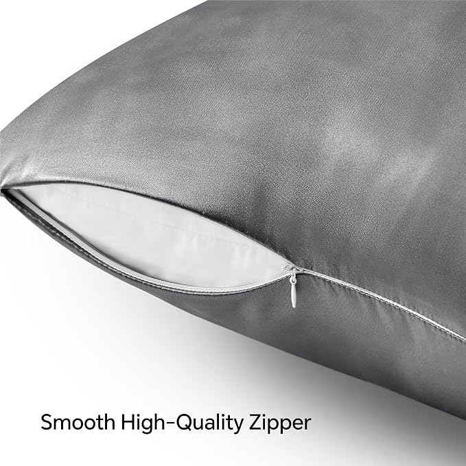 BEDELITE Satin Pillowcase with Zipper, Dark Grey Pillow Cases Queen Size Set of - Image 5