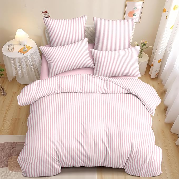 Nayoroom Pink Striped Duvet Cover Twin Size White Stripe Duvet Cover Dorm by Nayoroom