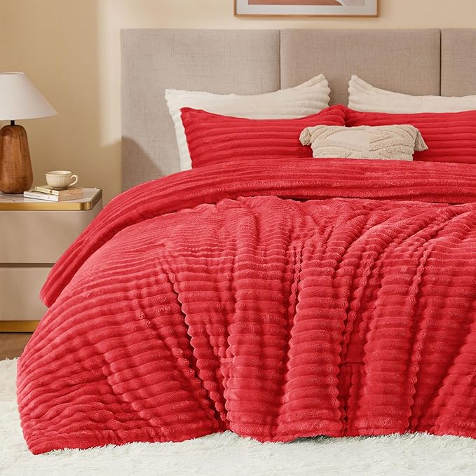 BEDELITE Fleece King Comforter Set -Super Soft & Warm Fluffy Red Bedding by BEDELITE
