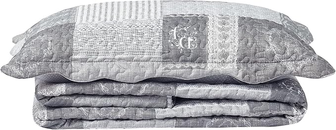 Brilliant Sunshine Grey Heart Love, Floral and Lace Patchwork, 2-Piece Quilt Set - Image 7