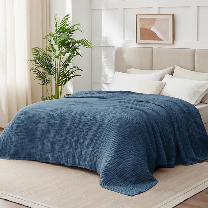 100% Cotton Muslin Blanket California King 120" x 90", 6 Layers Breathable and - Image 3