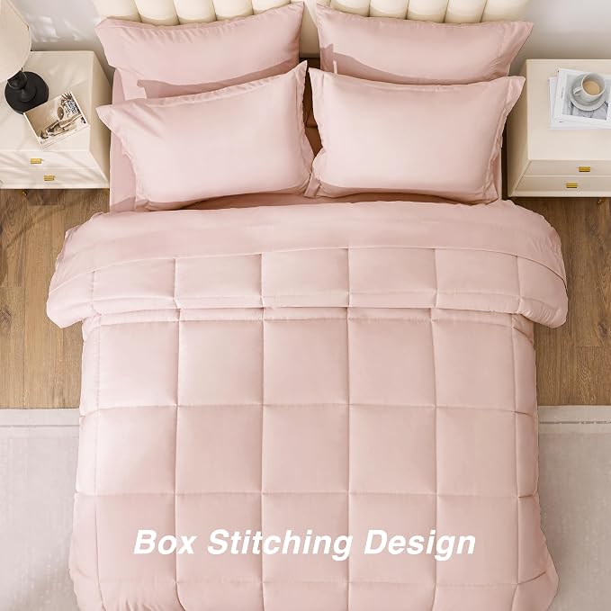 Love's cabin Queen Comforter Set Blush Pink, 7 Pieces Queen Bed in a Bag - Image 4