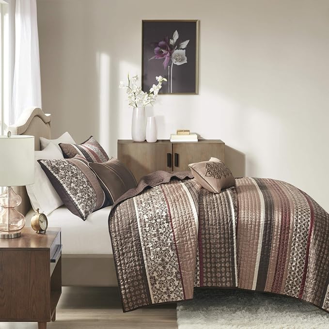 Madison Park Quilt Set Luxurious Jacquard Stripes Design - Image 10